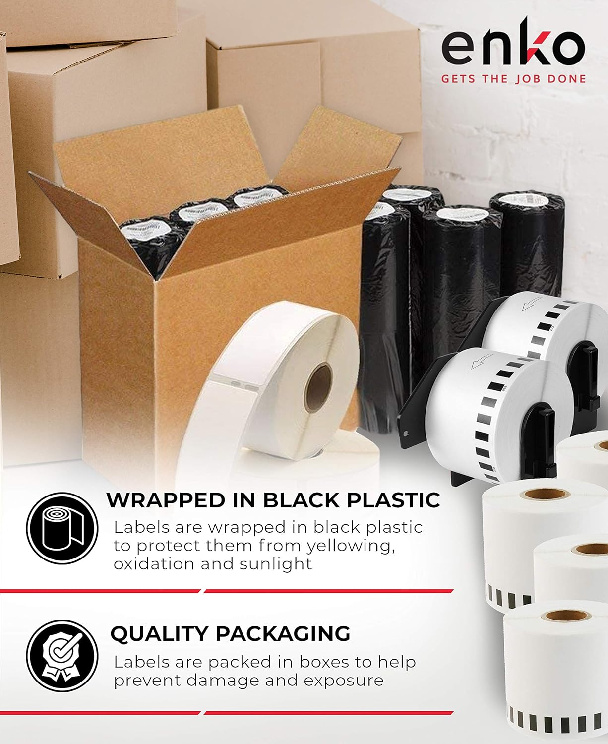 enKo - Compatible DK-2223 Continuous Paper Labels (2 Inch x 100 Feet) Compatible for Brother QL Label Printers - 6 Rolls + 2 Refillable Cartridges : Office Products