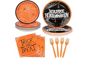 DECORLIFE Halloween Party Supplies, Include Forks Plates Napkins for Birthday Party