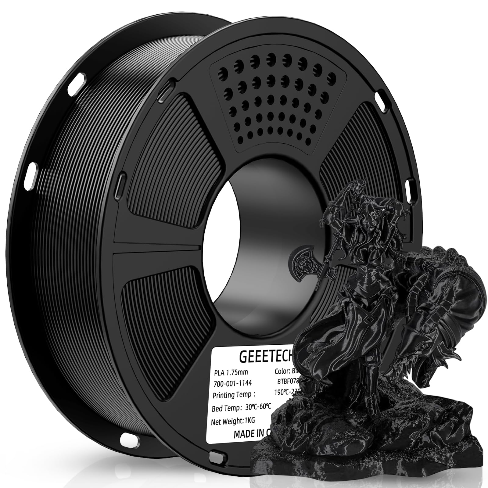 PLA Filament 1.75mm Black, GEEETECH New 3D Printing Filament PLA for 3D Printer and 3D Pen, 1kg 1 Spool