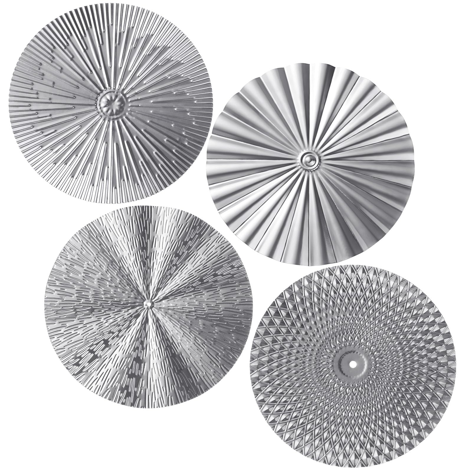 Photo 1 of ITEM IS MISSING PARTS, UNSURE WHAT PARTS ARE MISSING -------------------Hicarer 4 Pcs 12 Inch Metal Wall Art Decor Sunburst Hanging Metal Artwork Decor Wall Art Decorations for Home Living Room Office(Silver)