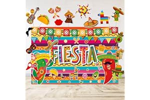 RATOYAL Fiesta Party Banner, Fiesta Theme Photography Backdrop with Photo Booth Props 16 Pcs, Mexican Fiesta Party Decorations Background for Pictures Cinco De Mayo Banner 5 De Mayo Decorations for Party