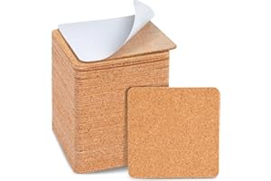 Juvale Square Cork Tiles - 50 Pack, 3.7 x 3.7 in, 1.5 mm Thick, Brown - Adhesive Cork Backing for Coasters & DIY Projects - Craft Supplies for Adults