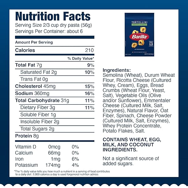 BARILLA CHEESE & SPINACH TORTELLINI PASTA, 12 OZ. BAG (PACK OF 8) – 6 SERVINGS PER BAG – PANTRY FRIENDLY DRIED TORTELLINI – MADE WITH NON-GMO INGREDIENTS