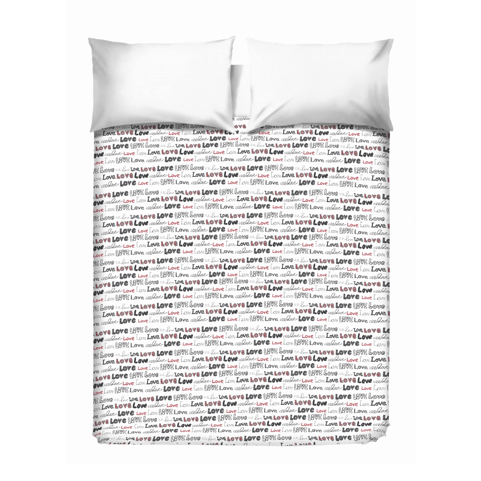 PENSIERI DELICATI Double Bed Cover 260 x 280 cm, Single Sheet 100% Cotton Pique, Ideal as a Furniture Cover, 2 Seater Bed Cover, Love Love Grey Pattern, 100% Made in Italy