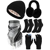 Geyoga 6 Pcs Winter Hat Scarf Gloves Set Knitted Touchscreen Gloves Plaid Scarf Earmuffs Socks Gift for Women Men
