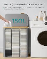 SONGMICS 150L 3-Section Laundry Basket with Lid Dove Grey LCB515G01 view 3