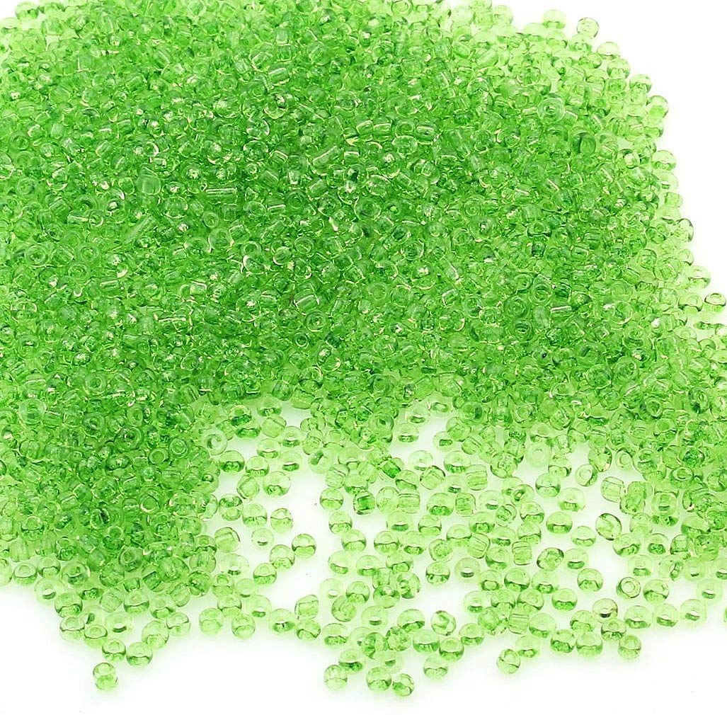 6500 pieces glass seed beads 2 mm transparent colour set, 17 colours, 11/0, pony beads, clear mini children's beads, seed beads, selection of colours (light green)