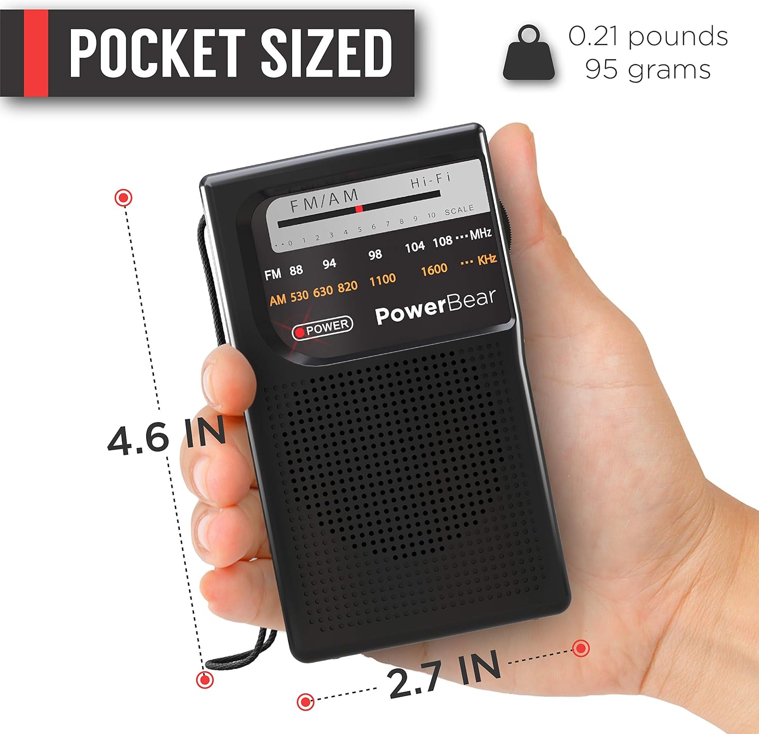 PowerBear Portable Radio | AM/FM, Battery Operated, Long Range (Black): Home Audio & Theater