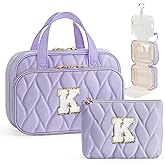 YOOLIFE Birthday Gifts for Women Teen Girls - Hanging Toiletry Bag Initial Makeup Bag, Personalized Large Toiletry Bag, Gifts for Women Teen Girls Daughter Sister Purple - K