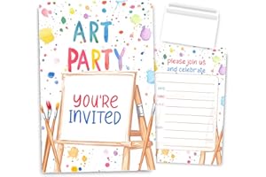 VAVINCI Art Birthday Party Invitations for Girls, Painting Invites for Boys Girls Tweens, 30 Sets with Envelopes
