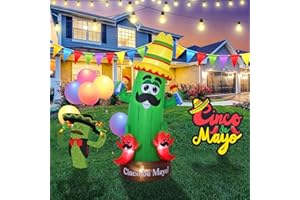 SHDEJTG 7ft Cinco De Mayo Carnival Inflatable Decoration, Cactus Inflatable Decoration for Mexican Carnival, Built-in LED Light, Suitable for Outdoor Garden Lawn, Yard Queue Carnival