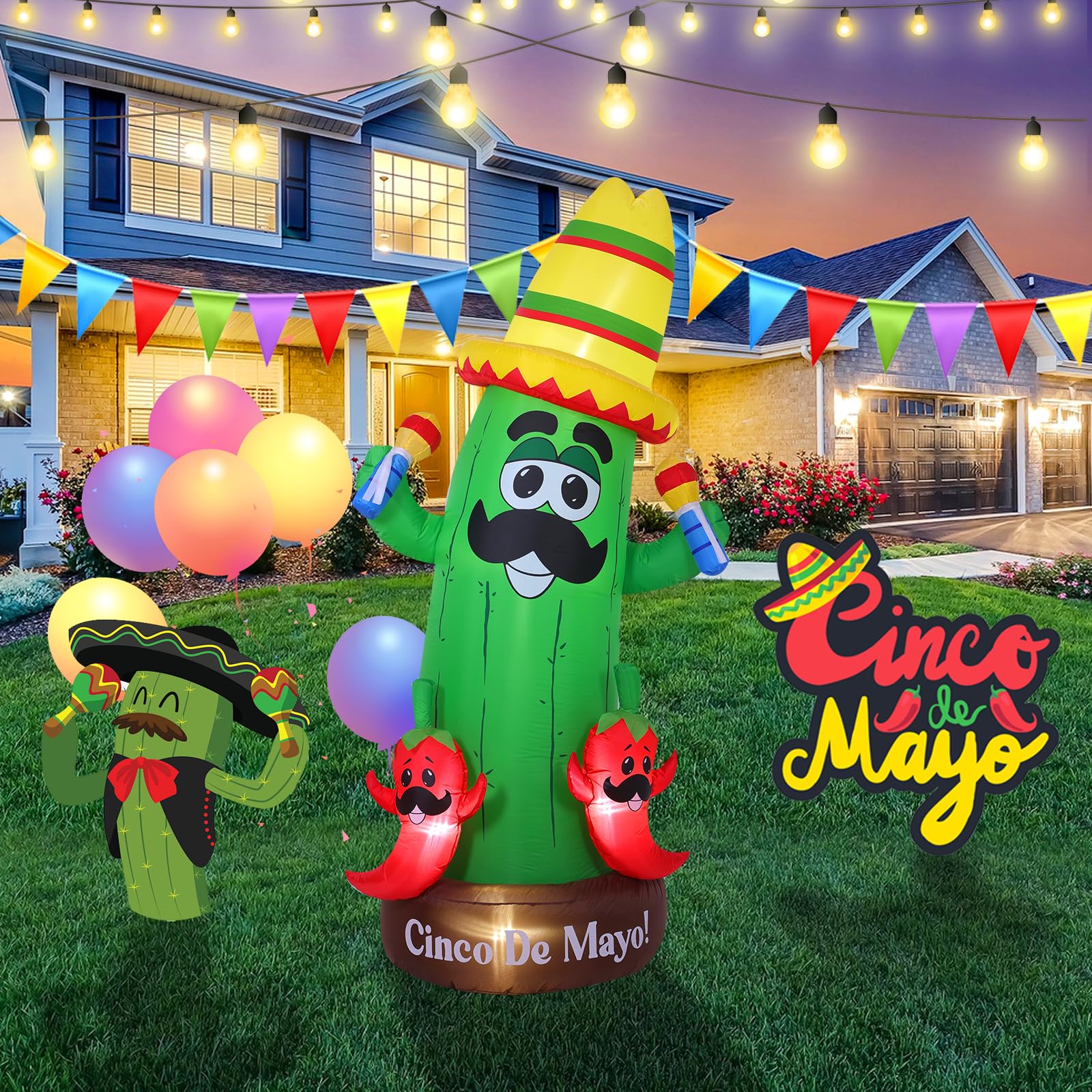 Photo 1 of SHDEJTG 7ft Cinco De Mayo Carnival Inflatable Decoration, Cactus Inflatable Decoration for Mexican Carnival, Built-in LED Light, Suitable for Outdoor Garden Lawn, Yard Queue Carnival