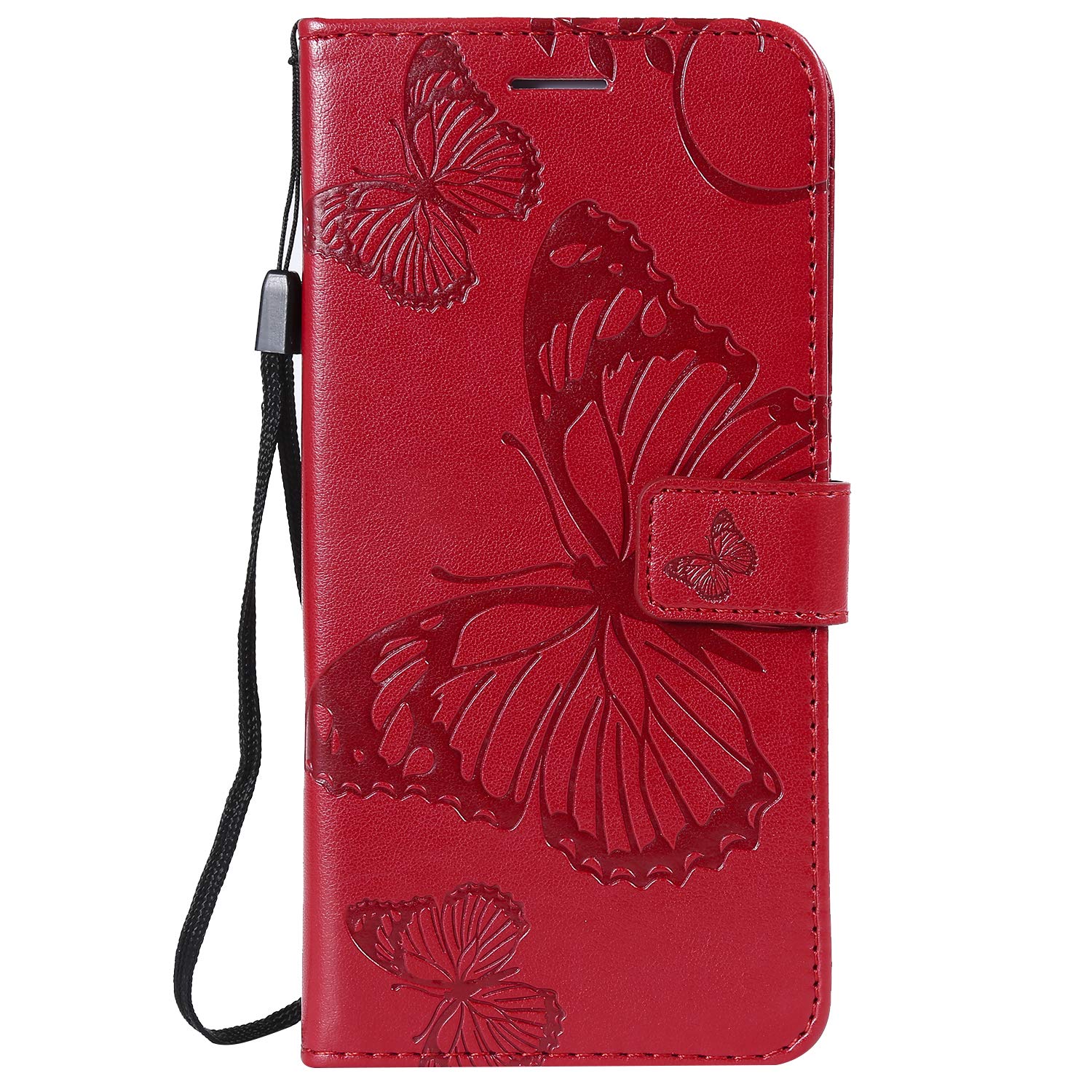 Sony Xperia L4 Phone Case, Shockproof New PU Leather Butterfly Embossed Wallet Cover Flip Folio with Card Holder Magnetic Closure Stand Soft TPU Bumper Protective Cover for Sony Xperia L4 - Red