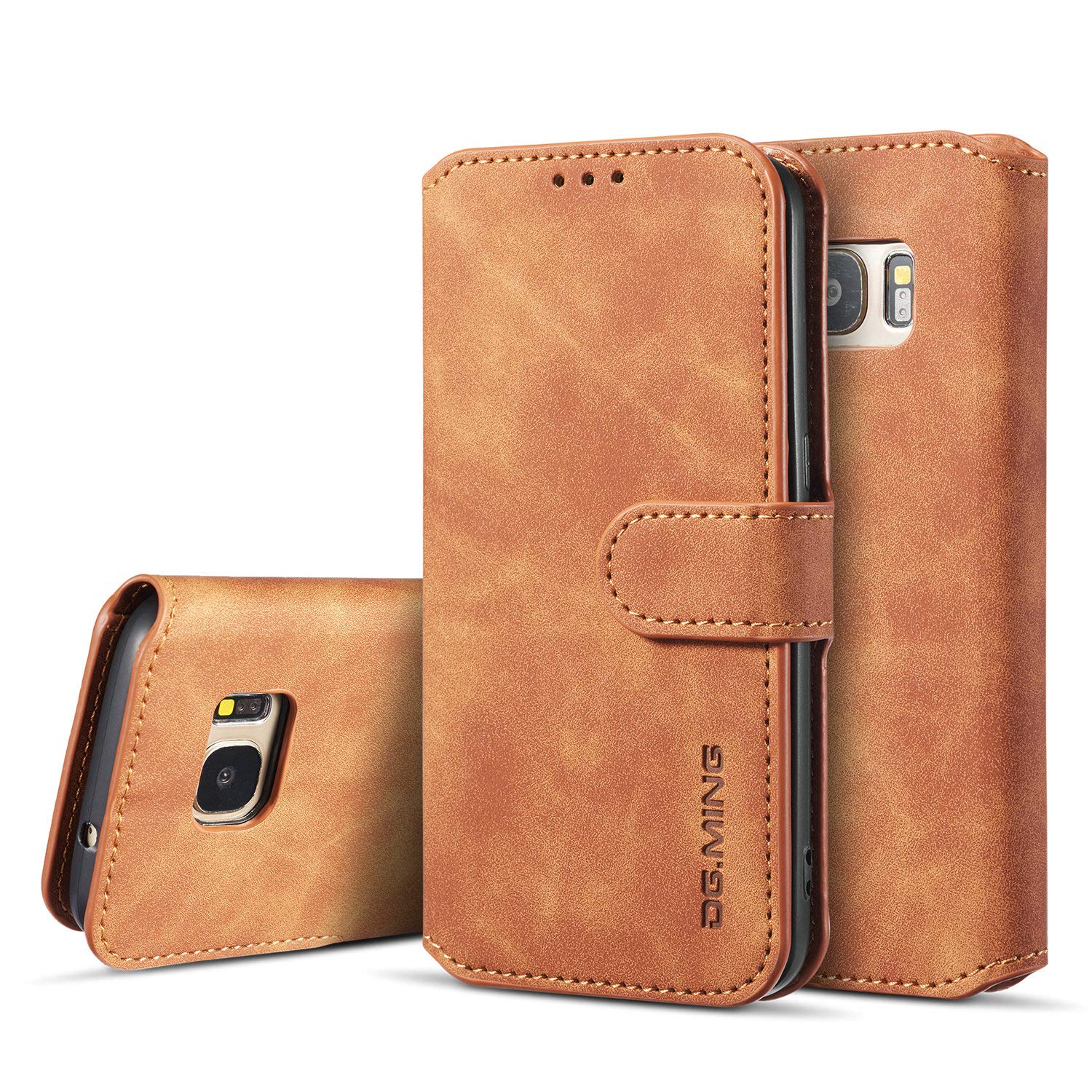 UEEBAI PU Leather Case for Samsung Galaxy S7, Vintage Retro Premium Wallet Flip Cover TPU Inner Shell [Card Slots] [Magnetic Closure] Stand Function Folio Shockproof Full Protection - Brown