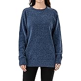 Simple&Opulence Women's Chenille Sweater Crewneck Long Sleeve Pullover Ribbed Cuff Hem Round Neck Jumper Tops