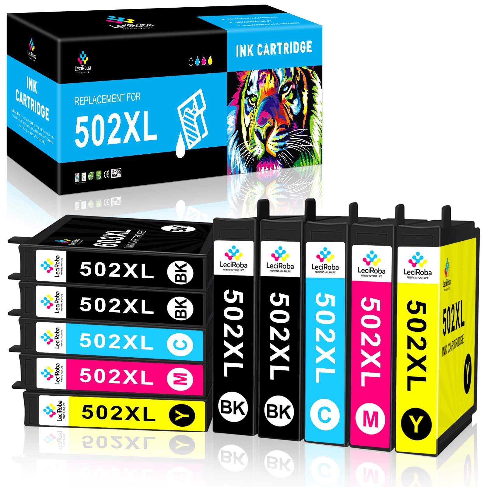 LeciRoba 502XL Ink Cartridge for epson 502xl ink cartridges 502 ink cartridges multipack,for Epson XP-5100 XP-5105 XP-5150 XP-5155 WF-2860 WF-2865 WF-2880 WF-2885 (10-PACK)