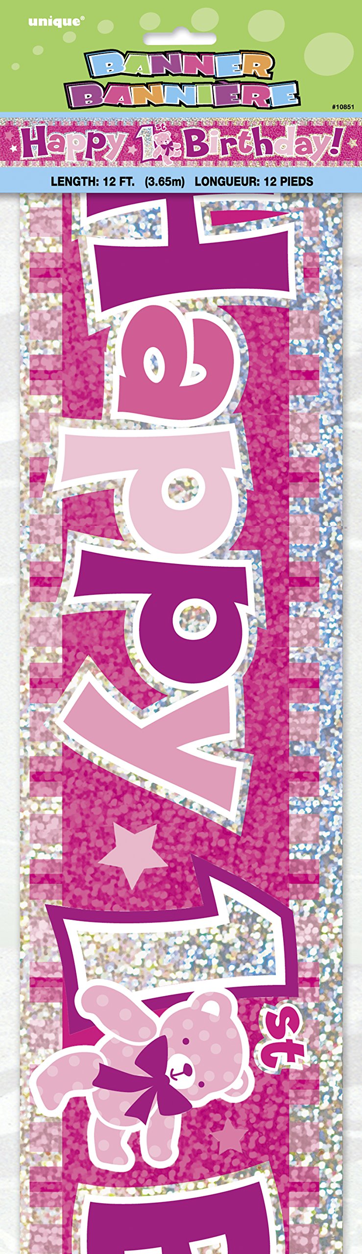 Happy 1st Birthday Pink Prism Banner (3.6 Meter Long) 1 Piece - Perfect for First Birthday Party Decorations