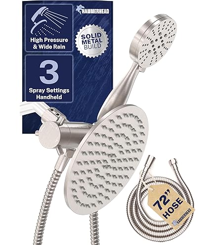 HammerHead Showers All-Metal 3-Spray Handheld Shower Head - Matte Black, 2.5 GPM, 304 Stainless Steel