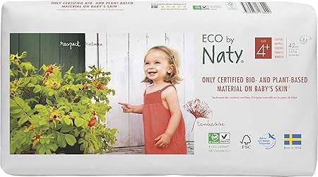 Eco by Naty Premium Bio-Windeln für empfindliche Haut, Größe 4+, 9-20 Kg, 2 Packungen à 42 Stück (84 Stück insgesamt), weiß
