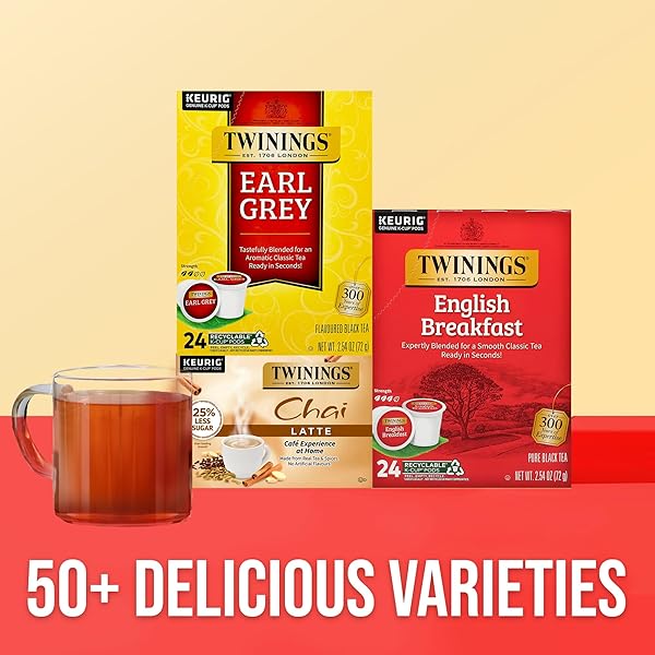TWININGS EARL GREY BLACK TEA K-CUP PODS FOR KEURIG, 24 COUNT (PACK OF 1), FLAVOURED WITH CITRUS AND BERGAMOT, CAFFEINATED, ENJOY HOT OR ICED