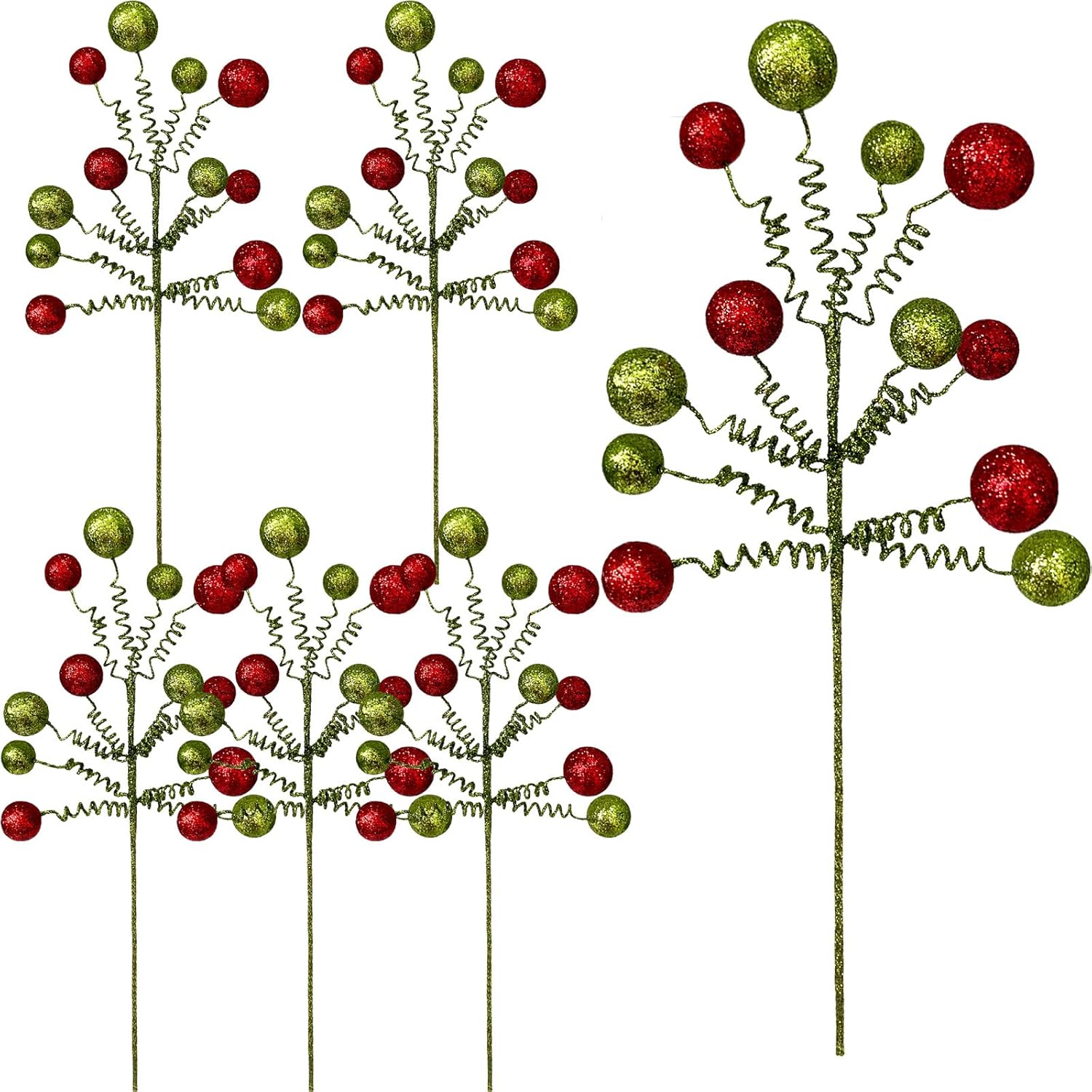 Tree Toppers - 6 Pieces Christmas Tree Picks Sprays Christmas Tree Topper Decoration Glitter Ball Toppers for Christmas Tree Wreath Decoration Party Home Supply (Style A)