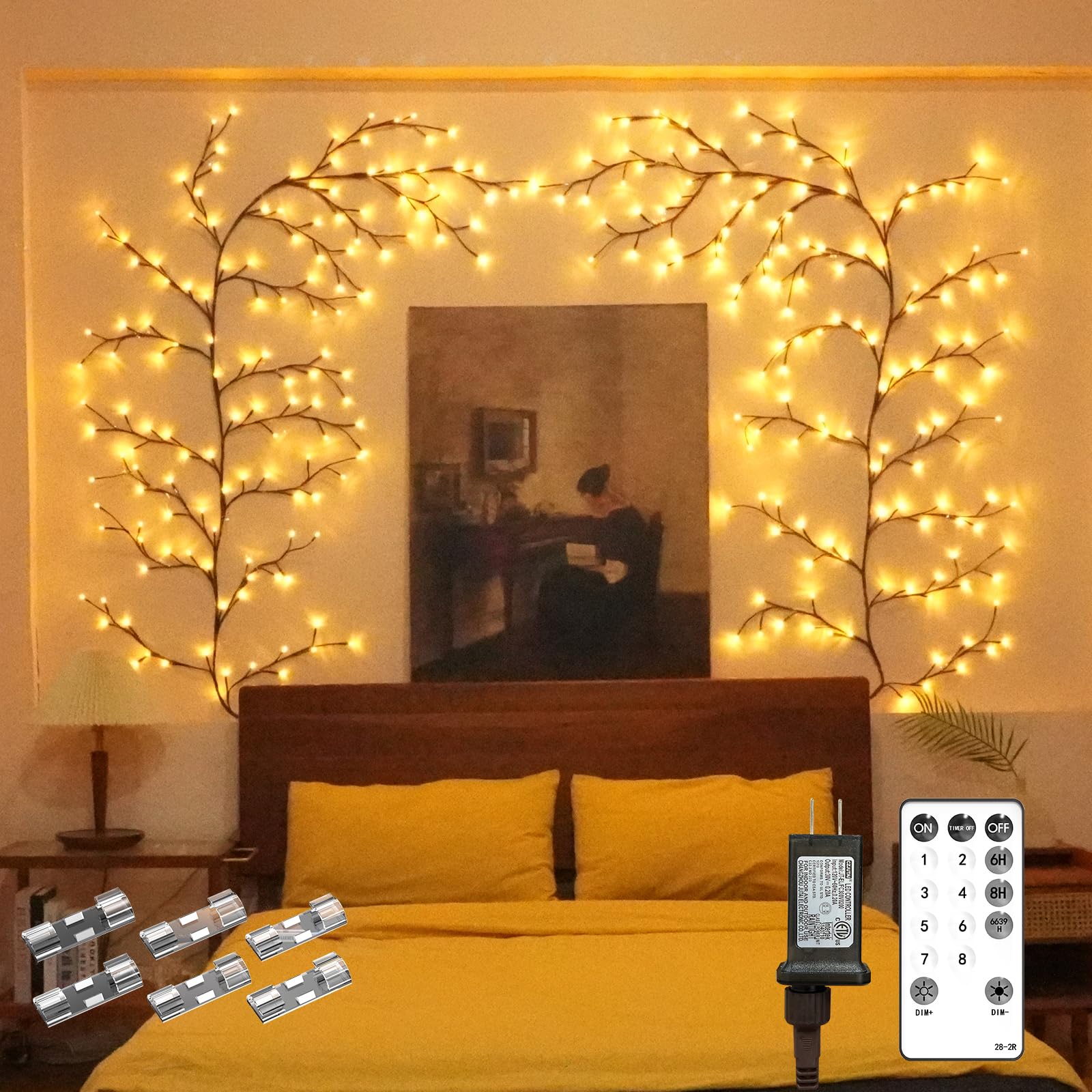 Photo 1 of Enchanted Willow Vine Fairy Lights - 7.5Ft Christmas Decorations Twinkling Tree Branch with Remote Control, 144 LEDs Twinkle String Lights for Wall Bedroom Living Room Home Decor (1 Pack)