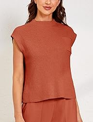 Himosyber Women's Solid Sleeveless Vest Mock Neck