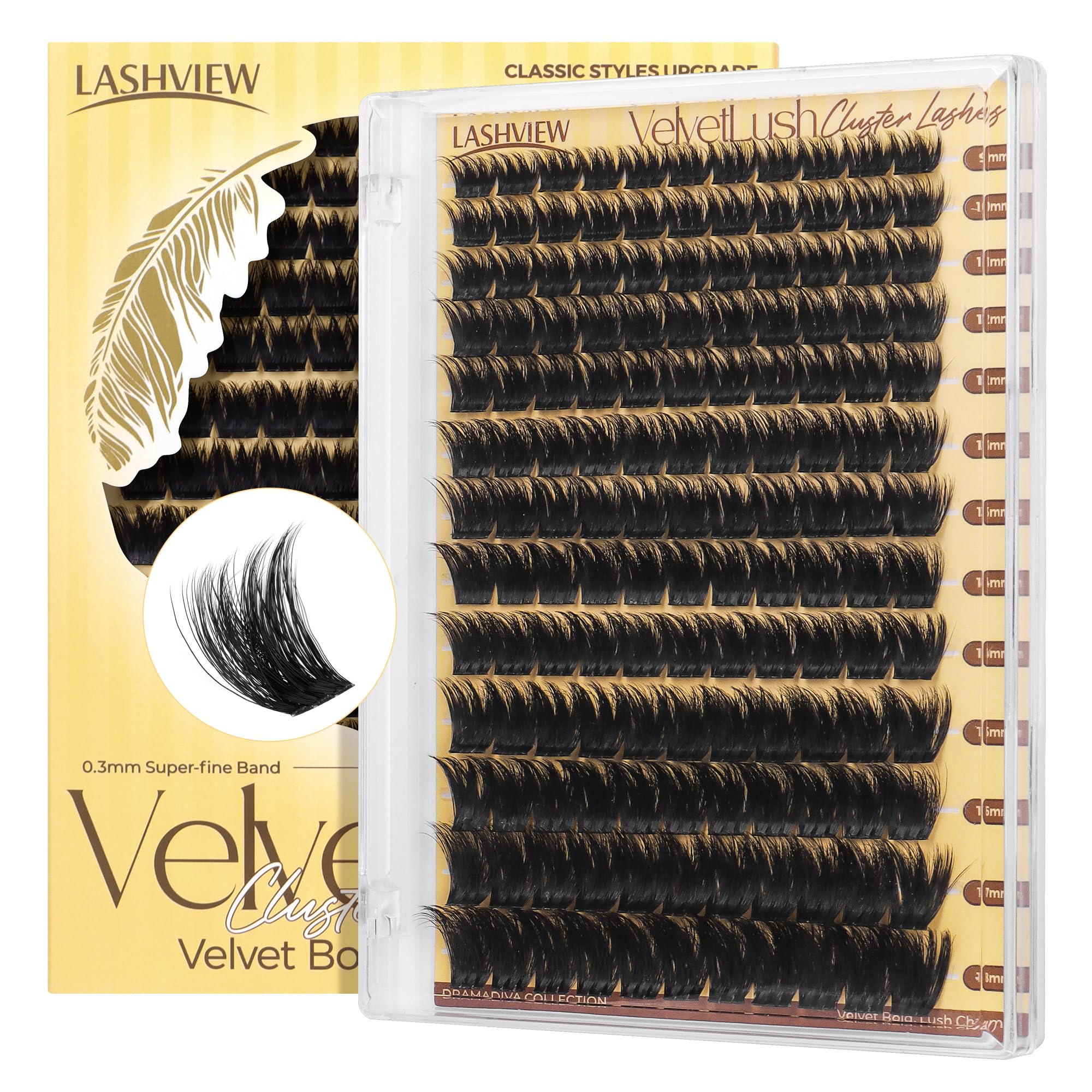 LASHVIEW Lash Clusters, Volume Lash Extension D-Curl Fluffy Lashes, Individual Cluster DIY Eyelash Extensions at Home, Black, Lightweight and Durable, 9-18mm Mix