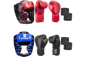 ZERUIDM 6-in-1 Boxing Headgear and Gloves Set, Training Sparring Safety Head Guard for MMA, Kickboxing, Muay Thai Trainees, Kids Teen Adults