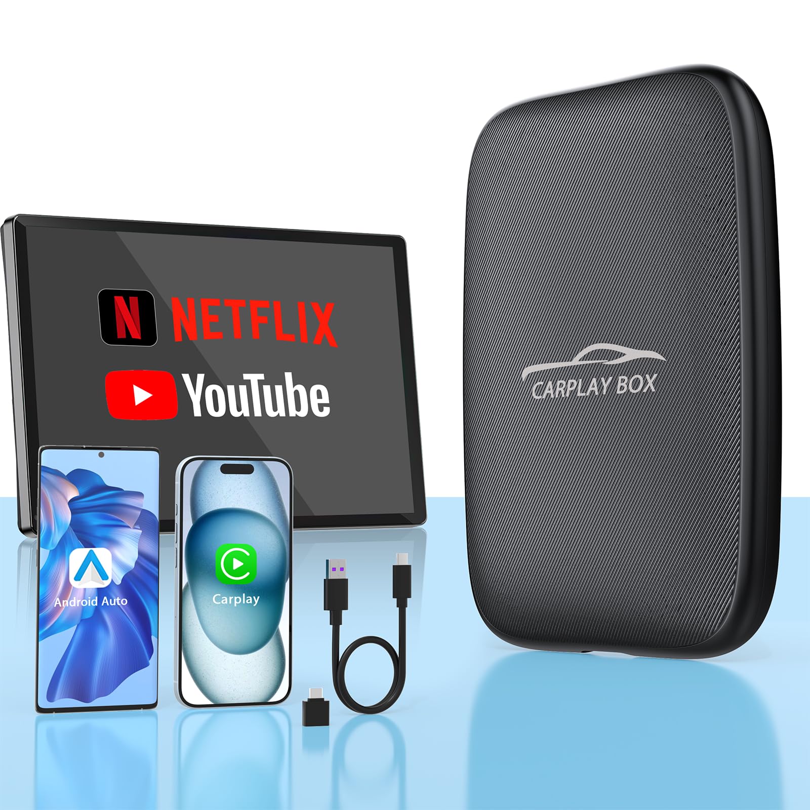 Photo 1 of 4 in 1 Wireless Carplay & Android Auto Wireless Adapter - 2025 Upgrade Magic CarPlay Ai Box Streaming Video Fits Netflix/YouTube/TF Card, Car Play Wireles Adapter