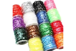 Tinsel Chenille Line Crystal Flash Line 15 Spools Multi Colors Fly Fishing Tying Material Total 150M for Bugs Flies