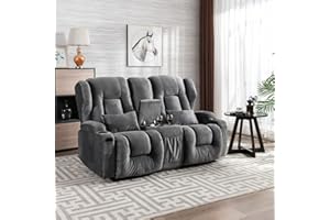 SAMERY RV Loveseat Recliner Sofa, Manual Reclining Loveseat with Console, 2 Seat Recliner Sofa Chair for Living Room RV Theater Recliner Love Seat with Cup Holders/Pockets/Pillows