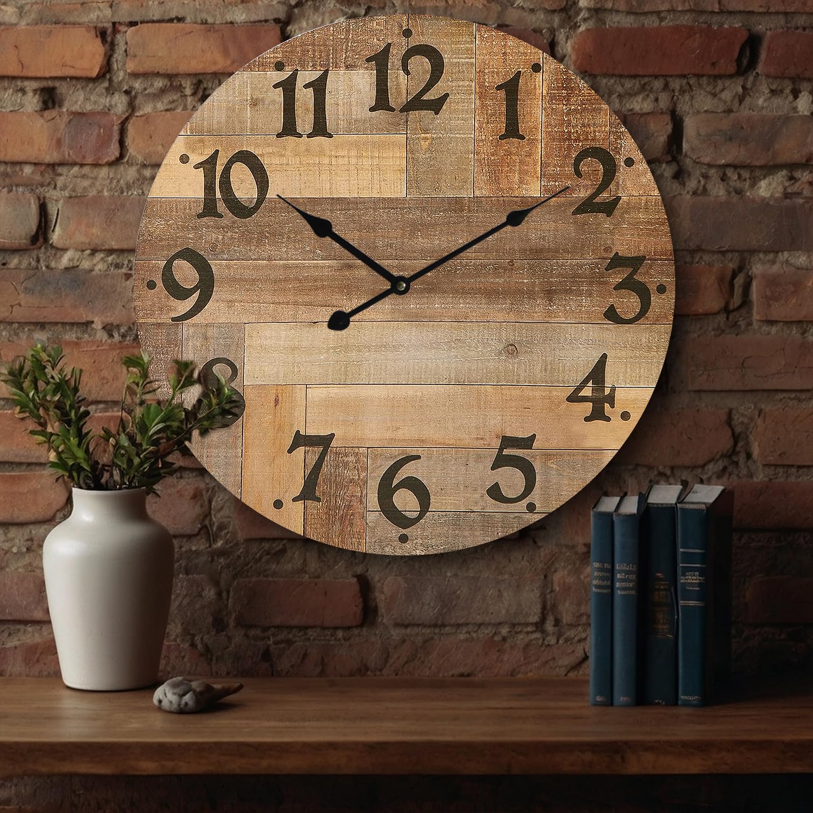 Photo 1 of 24 Inch Silent Large Wall Clock Battery Operated for Farmhouse Kitchen,Non-Ticking Retro Wall Clock with Big Numbers for Living Room,Vintage Wood Clock for Bedroom Home Country Office School