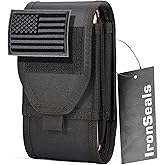 IronSeals Double Capacity Phone Holster, Tactical Molle Belt Pouch with Flag Patch for iPhone 17 Pro Max/16 Pro Max/16Pro/15ProMax/14 Pro Max/13 Pro Max, Samsung S25, Size Large Extra Stiffness