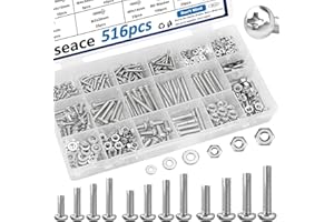 smseace 516Pcs Nuts and Bolts Assortment Kit 21-Sizes M3/M4/M5/M6 Nut Bolt Washer Assortment Kit for Machinery, Furniture, Automotive, Motorcycle Repairs