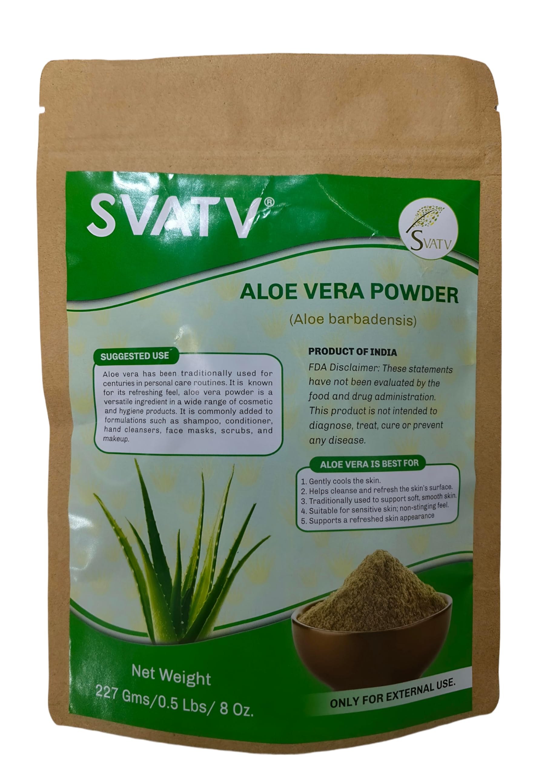 SVATV Aloe Vera Powder For Face Pack & Mask - Glowing Soothes & Cools Skin, Natural Glowing, Improve Elasticity Rich Conditioner - 227 Grams