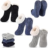 Foaincore 3 Pair Fuzzy Slipper Socks with Grip for Women Men Non Slip Thermal Winter Sock Thick Christmas Gift for Home Cabin