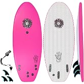 4'4 Beginner Soft Top Surfboard for Kids &amp; Adults &ndash; Foam Surfboard + Fins &amp; Leash &ndash; Use as Bodyboard, Boogie Board, or Softboard