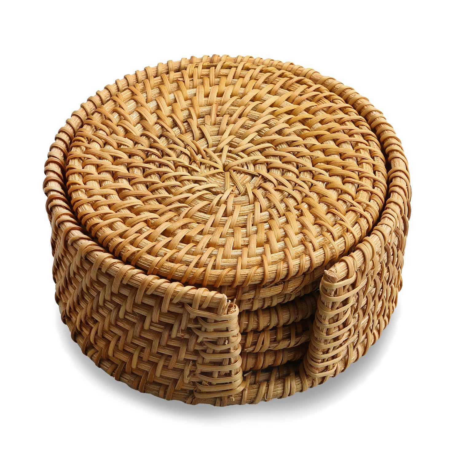 Luckious Rattan Coasters Set of 6 - Handmade Woven Cup Coasters, Weave Coaster Mat, Natural Elegance for Drinks and Pots (10CM)