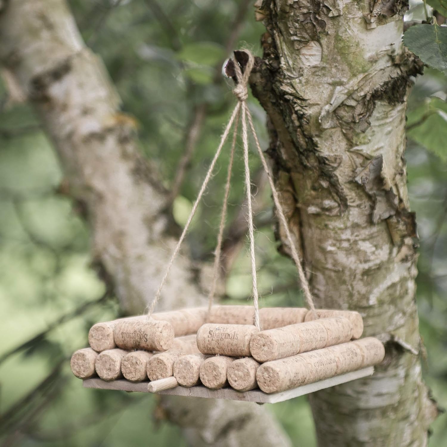 garden mile® Wine Cork and Wooden Hanging Bird Feeder Table for the