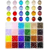 Bala&Fillic 6mm Briolette Glass Beads Faceted Rondelle Crystal Beads, DIY Craft Beads for Bracelet Assorted 24 Colors with Container Box (Total 1200pcs)