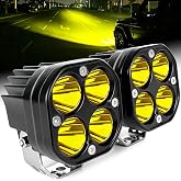 SUFEMOTEC 3 Inch Cube LED Pod Lights, 40W Yellow LED Fog Lights | Spot LED Off Road Lights, Waterproof, Aluminum,12V 24V Driving Light for Car, Truck, Boat, ATV, UTV, SUV, Tractor, Motorcycle