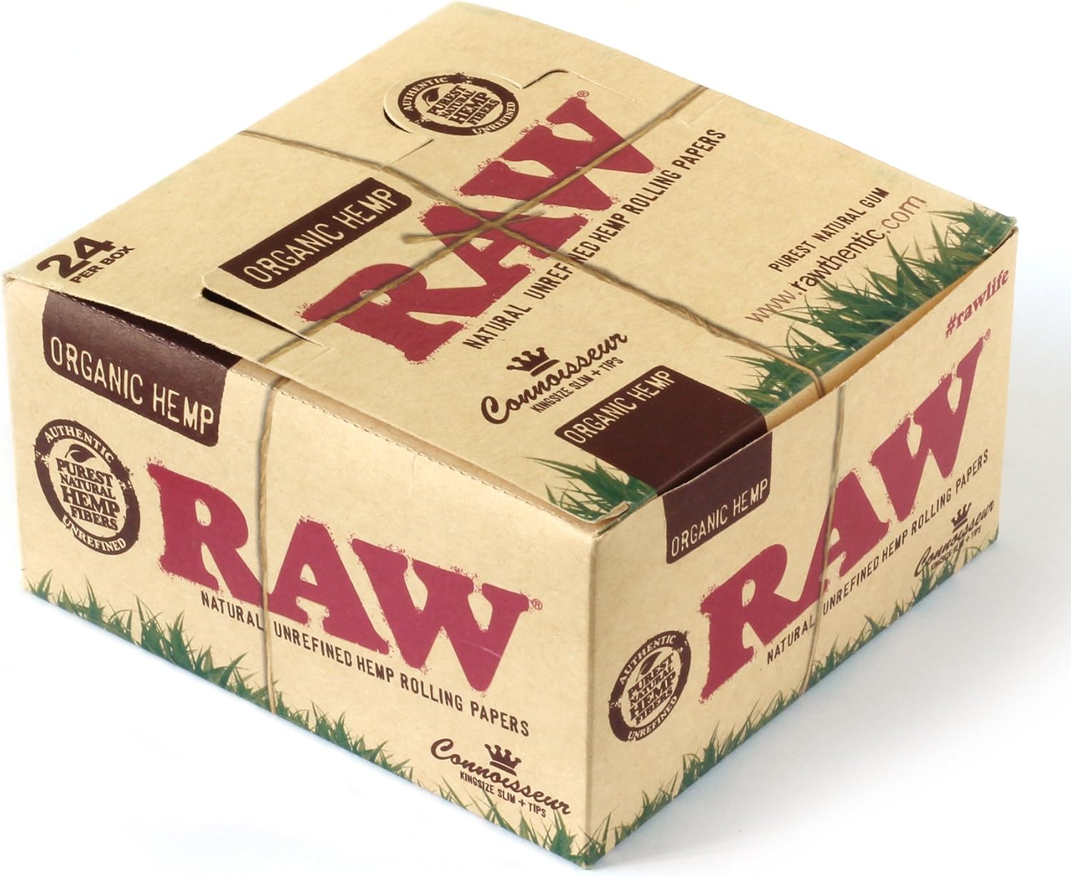 RAW Organic Hemp Connoisseur King Size Slim with Tips UnRefined Purest Natural Gum Rolling Paper - Pack of 24