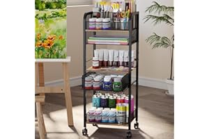 SIMPLE SERENITY 5-Tier Metal Rolling Utility Cart with Drawer, Craft Storage Cart with DIY Divider and Lockable Wheel, Versatile Paint Brush Holder & Paint Organizer & Craft Organizers and Storage for Drawing Room