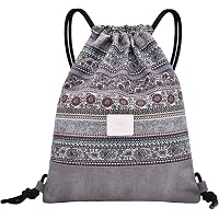 Miomao Mandala Drawstring Backpack – 13x18 Inch Canvas Gym Sack With Zipper Pocket, Gray - View #5
