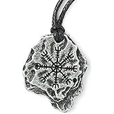 HAQUIL Viking Helm of Awe Necklace - Metal Alloy, Aegishjalmr Stone Protection Talisman Pendant - Waxed Cotton Cord, 19.7"