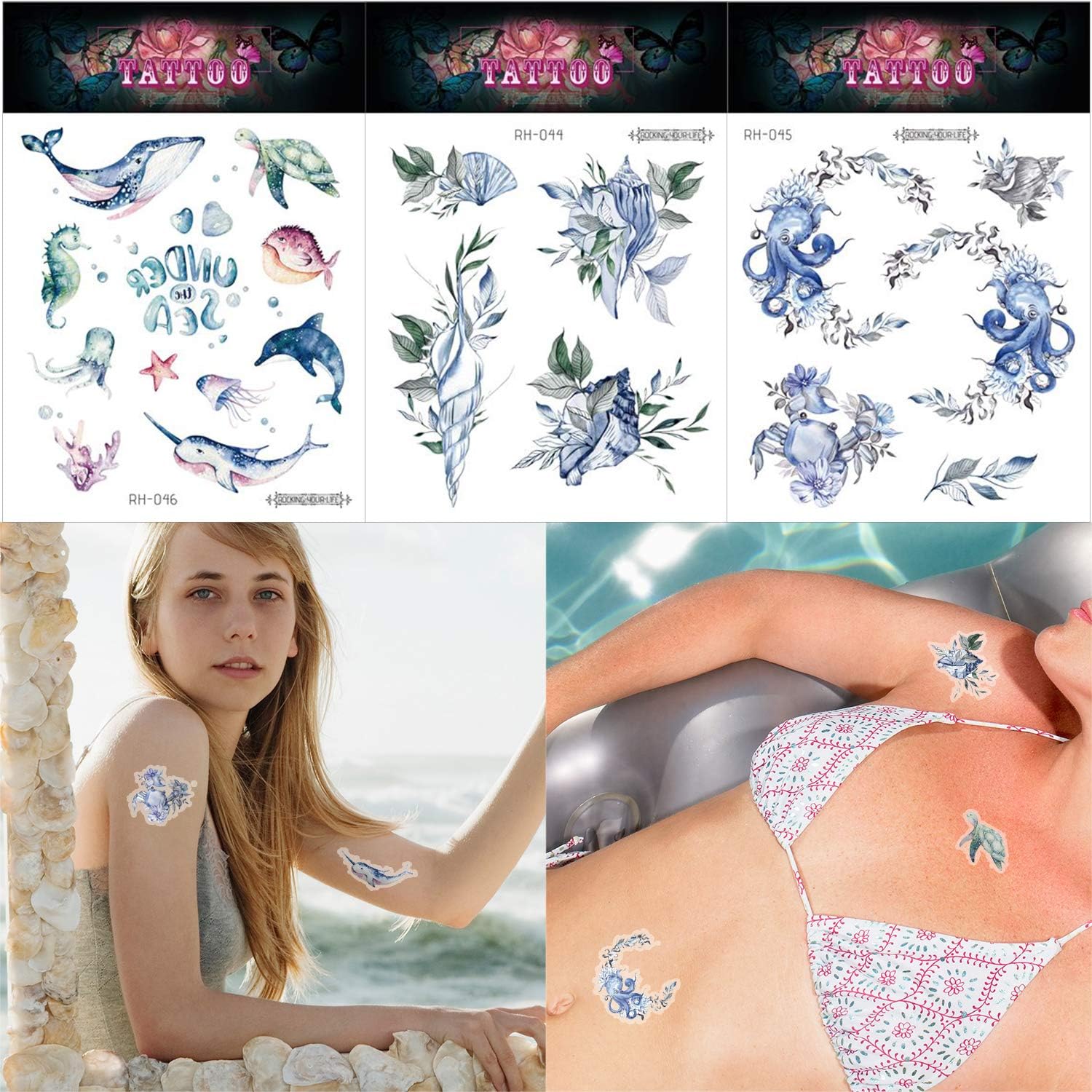 Qpout 120pcs Ocean Animals Temporary Tattoos for Kids Fake Sea Animal Tropical Ocean Fish Shark Dolphin Waterproof Tattoo Stickers Baby Shower Girls Boys Birthday Party Favor Supplies - Image 5