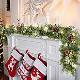 SeasonBliss 6ft Christmas Garland, Norfolk Pine Lighted Garland with Berries & Pinecones, Real Touch Greenery Wreath for Fireplace, Staircase, Mantle, Indoor & Outdoor Holiday Decoration - 1 Pack