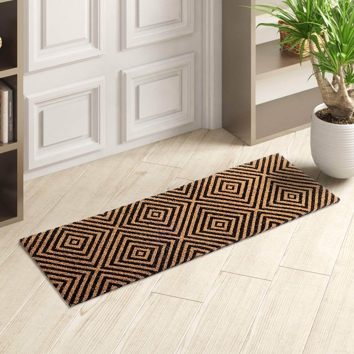 Buy Onlymat Geometric Design Printed Coir Doormat (Black & Brown) Long