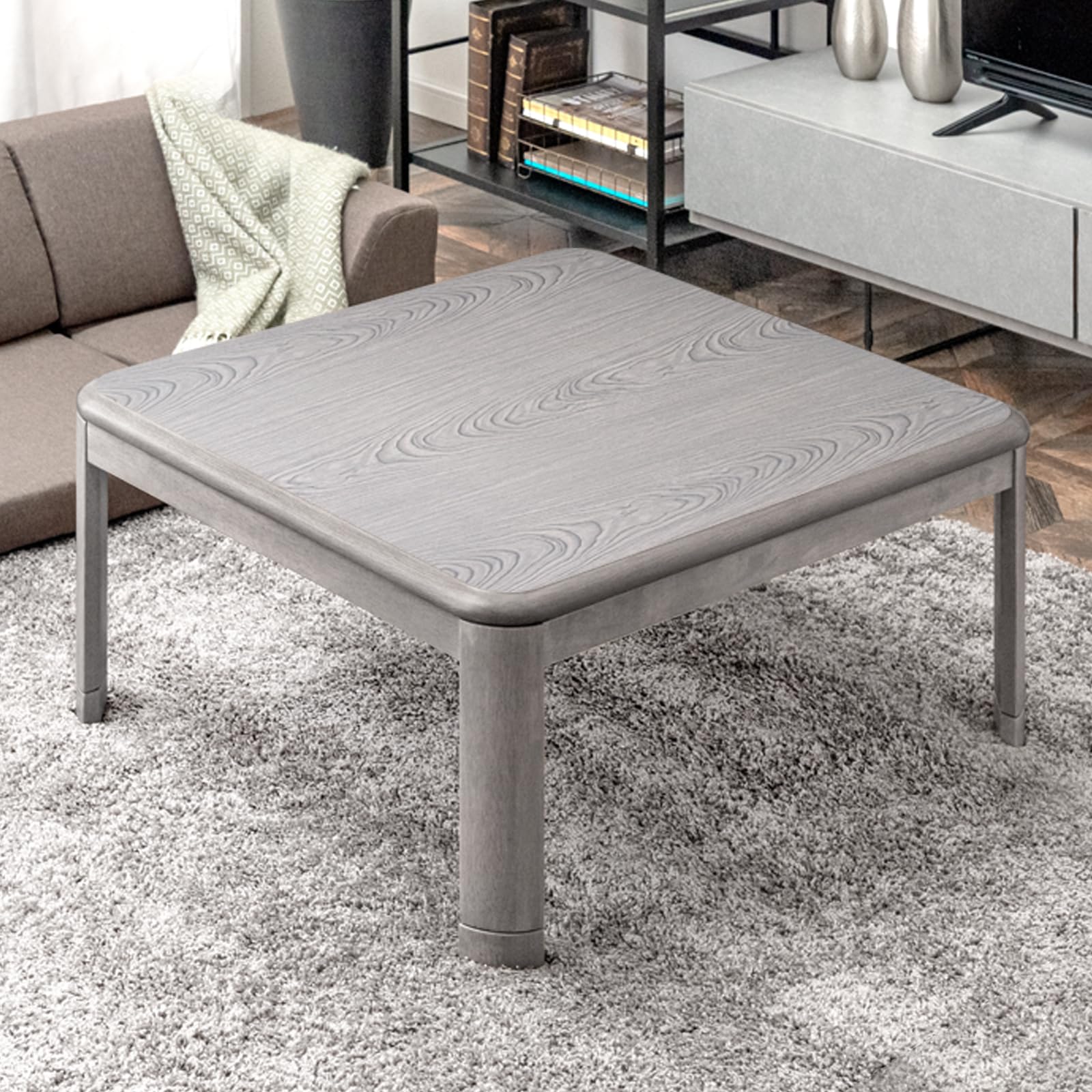 タンスのゲン こたつ 【速暖2秒！600Wハロゲンヒーター】 テーブル本体 手元コントローラー 家具調 テーブル 一人用 正方形 80×80cm 木目 UV塗装 継ぎ脚 アッシュグレー 68140093(94032)商品画像